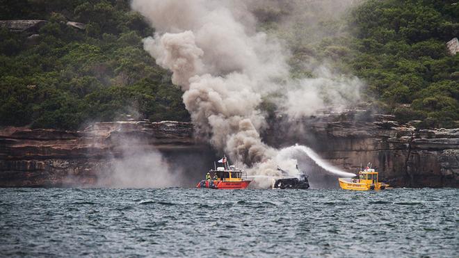 Boat fire Sydney harbour November 19, 2014 © Beth Morley - Sport Sailing Photography http://www.sportsailingphotography.com